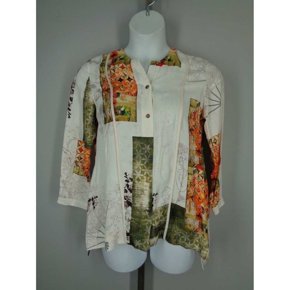Citron Santa Monica Floral Silk Rayon Jacquard Button Blouse Top Size PM New